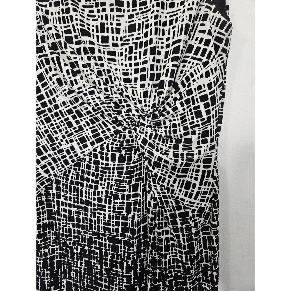 Anne Klein Faux Twist Front Dress Sz 12 Large Black/White Geometric Sleeveless - Picture 4 of 8